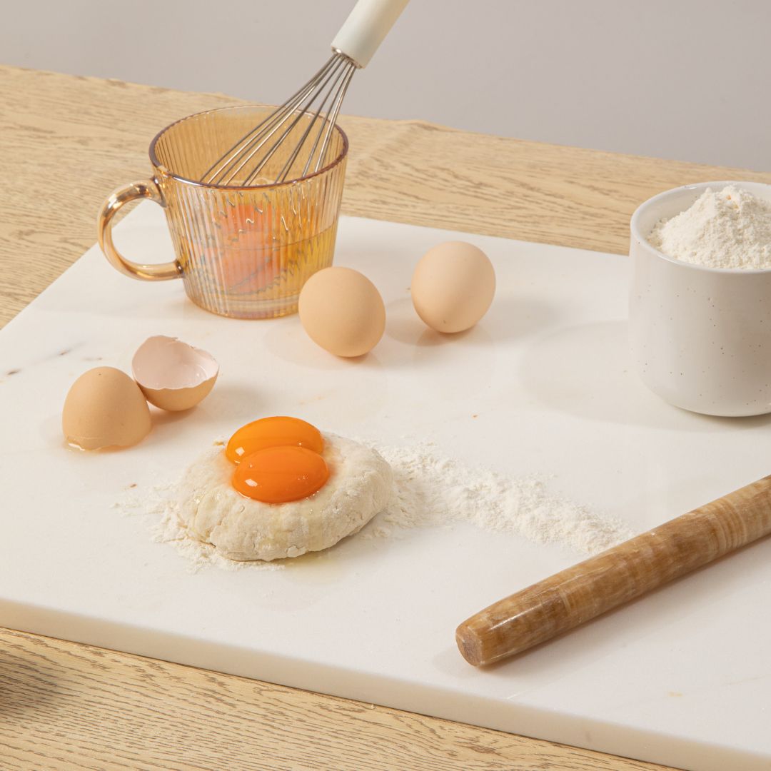 Marble pastry board is the ideal surface for rolling out dough, as the stone remains cooler than room temperature.